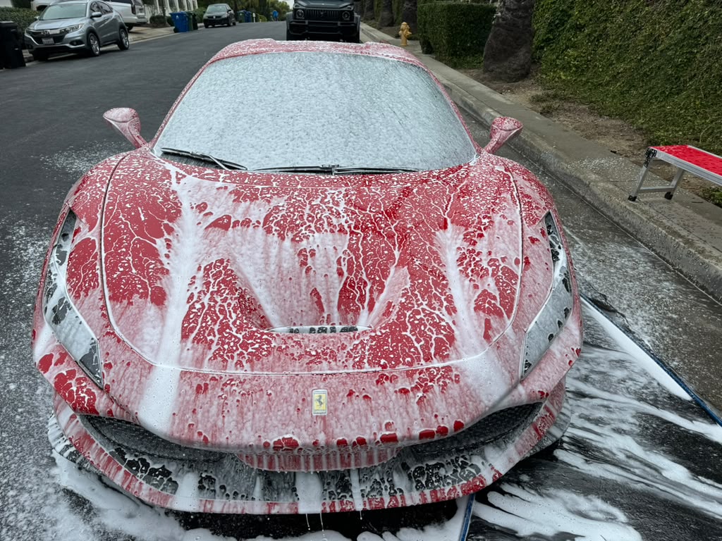 Ferrari being detailed in Santa Monica